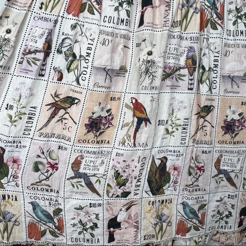 Agua by Agua Bendita Herbarium Estampillas Bird Flower Patch Linen Dress - Picture 4 of 11